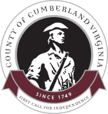 Seal of Cumberland County, Virginia, featuring a Revolutionary War-era soldier with a musket, the founding year 1749, and the motto “First Call for Independence.”
