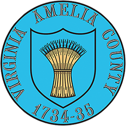 Official seal of Amelia County, Virginia, featuring a golden wheat sheaf on a blue background with the county name and founding year, 1734.